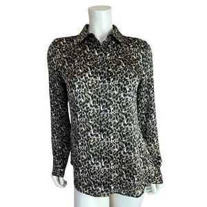 Equipment Leopard Print Blouse Slim Signature Long Sleeve Button Down Brown M